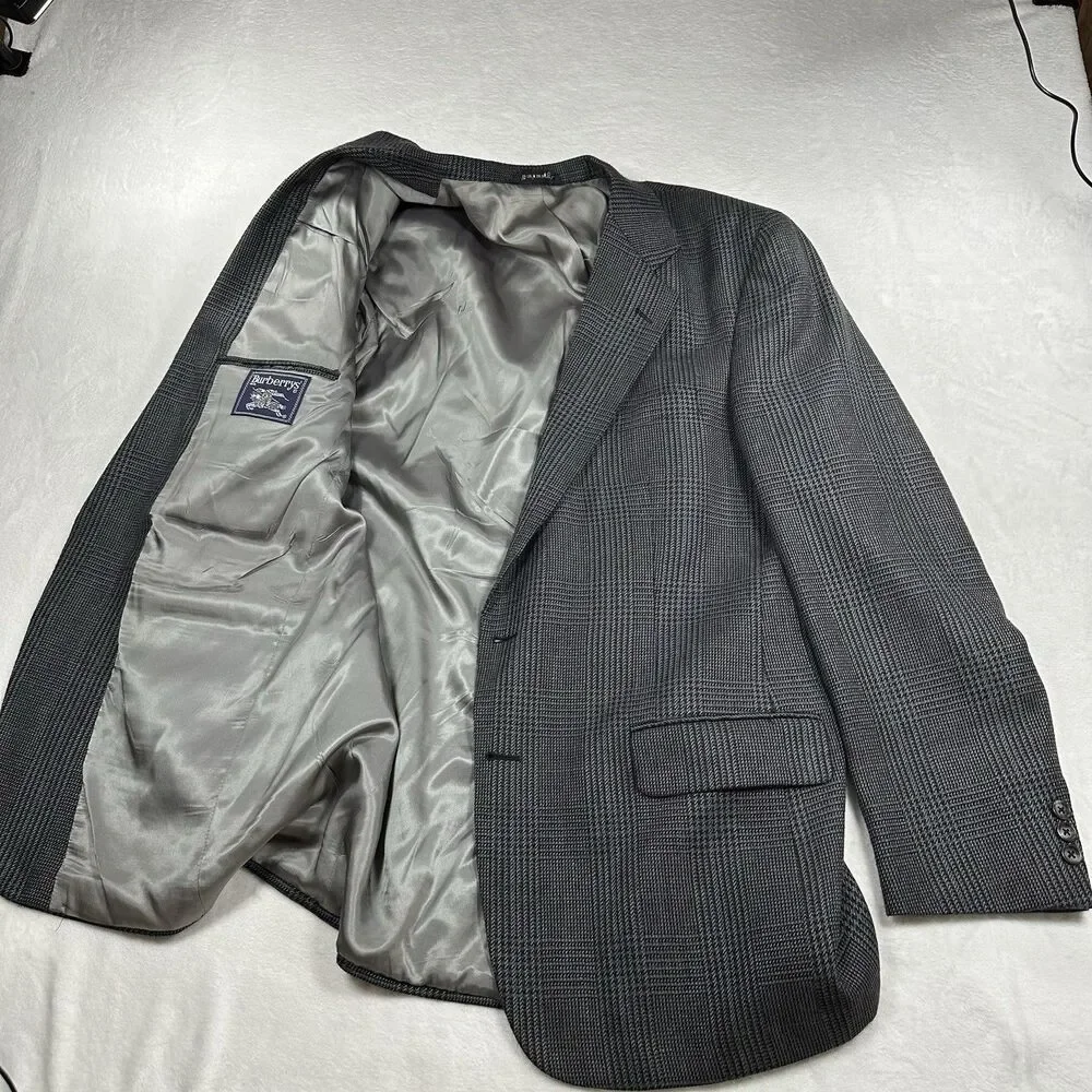 Vintage Burberrys’ Gray Glen Plaid 100% Wool Sport Coat Blazer Mens 46R USA